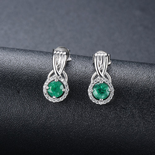 Silver Twisted Emerald Earrings