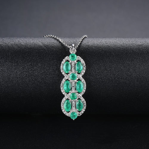 Emerald Drop Necklace, Long Pendant with Chain, May Birthstone Pendant in Silver, Charm Line Necklace