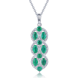 Emerald Drop Necklace, Long Pendant with Chain, May Birthstone Pendant in Silver, Charm Line Necklace
