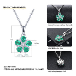 Dainty Floral Gemstone Necklace with Sterling Silver Chain, Natural Emerald Charm Pendant for Women