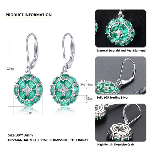 Round Drop Emerald and Silver Earrings