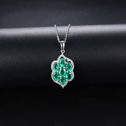 Floral Emerald Necklace in Silver Chain