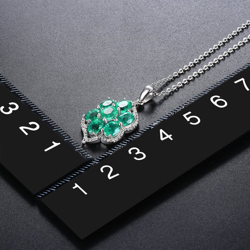 Floral Emerald Necklace in Silver Chain