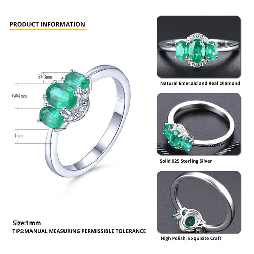 Three Oval Stones Emerald Ring