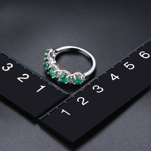 5 Round Emerald Stones Silver Ring - Vertical Arrangement | Shop Now!