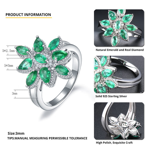 Emerald Leaf Design Ring: Marquise & Pear Cut Gemstones with Central Accent - Shop Now!