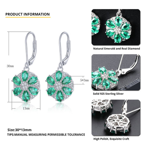 Six Pear Shape Emerald Stones Earrings in Silver.
