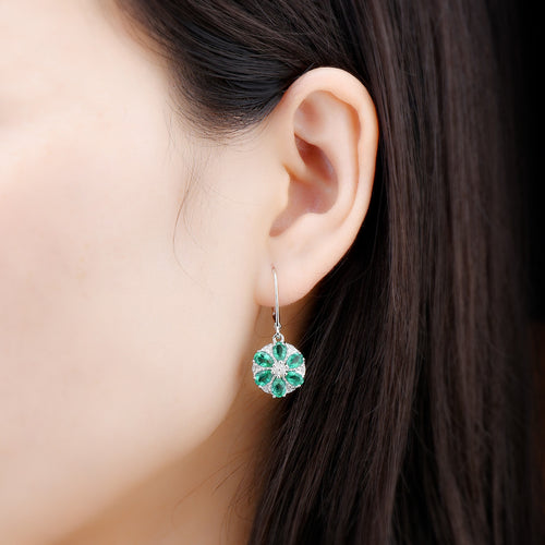 Six Pear Shape Emerald Stones Earrings in Silver.