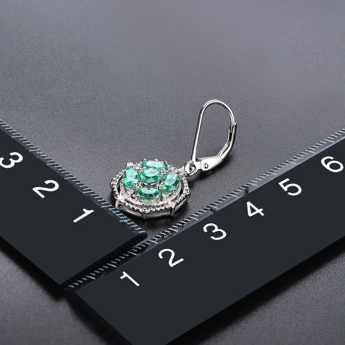Geometric Emerald and Diamond Drop Earrings in Silver