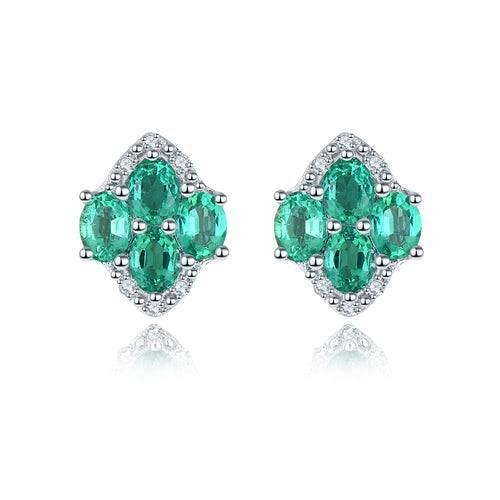 Marquise Shape Emerald and Silver Earrings