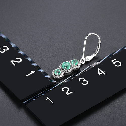 The Three Emerald Stone in Silver Drop Earrings