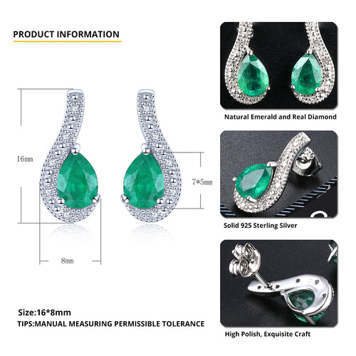 Pear Shape Emerald and Silver Drop Earrings