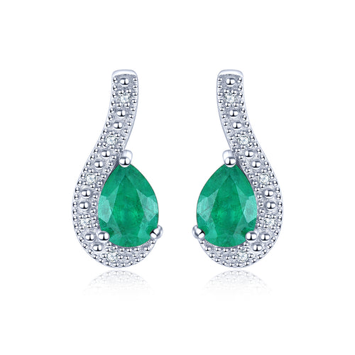 Pear Shape Emerald and Silver Drop Earrings