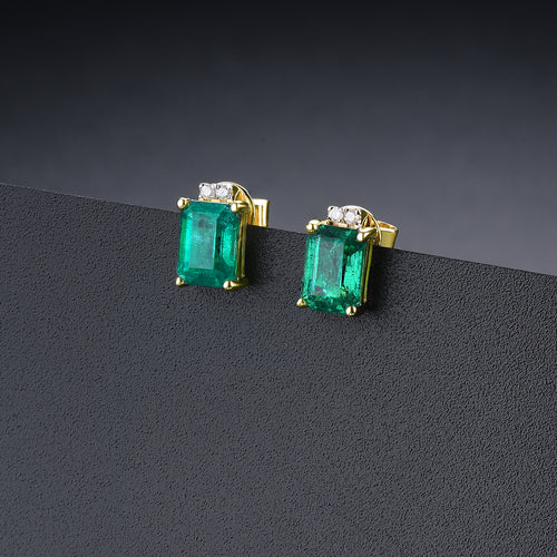 Emerald and Diamond Stud Earrings with 14K Gold