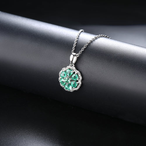 Circular Heart-Cut Emerald Pendant with Silver Frame and White Zircon Accent - Shop Now!