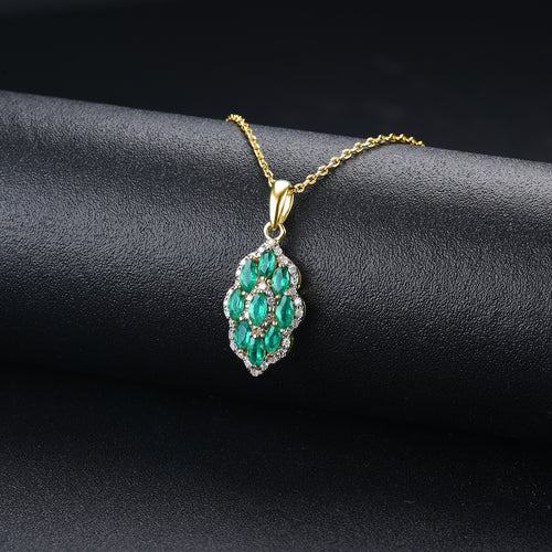 Marquise Shape Emerald and Diamond Necklace