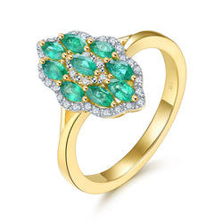 14K Yellow Gold and Diamond Ring (Emerald Gemstones | Marquise Cut)