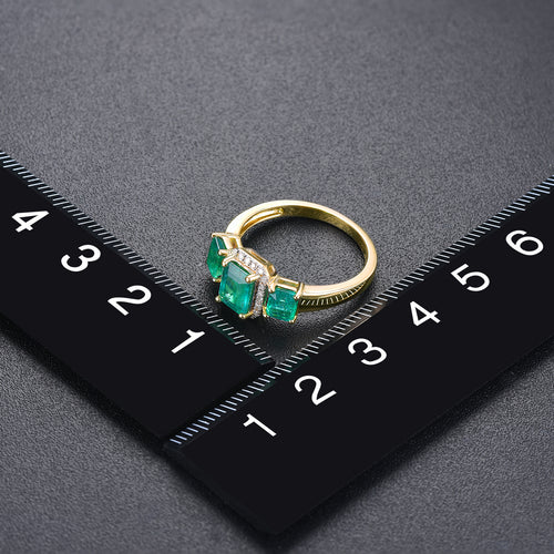 Three Octagon Emerald Stones Ring