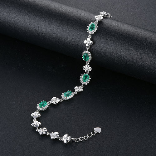 Adjustable Emerald Floral Gemstone Bracelet in Sterling Silver