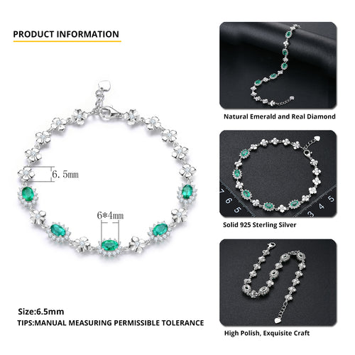 Adjustable Emerald Floral Gemstone Bracelet in Sterling Silver