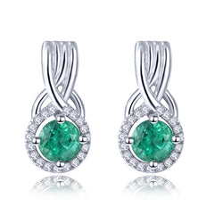 Silver Twisted Emerald Earrings