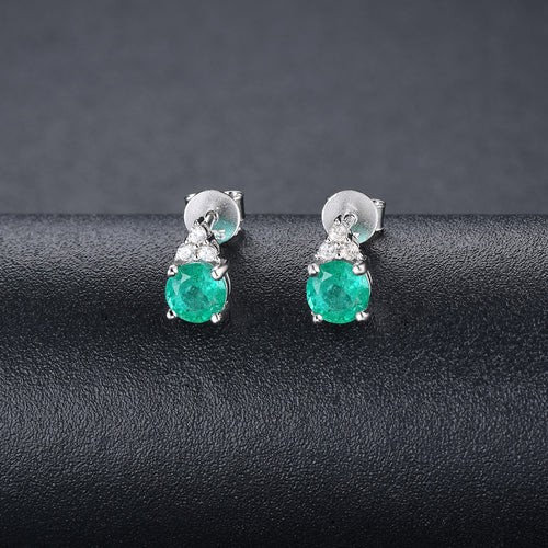 Round Emerald Single Gemstone Stud Earrings