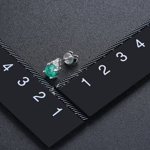 Round Emerald Single Gemstone Stud Earrings