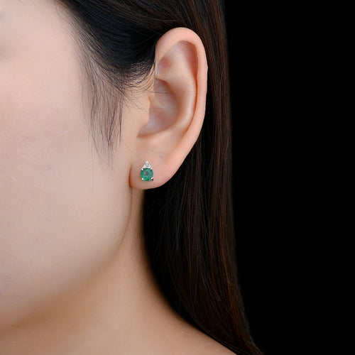 Round Emerald Single Gemstone Stud Earrings