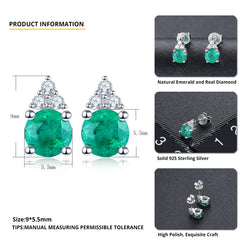 Round Emerald Single Gemstone Stud Earrings