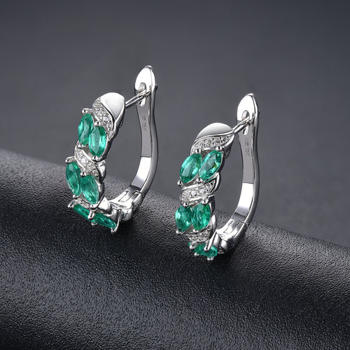 Natural Emerald Small Hoop Earrings in silver