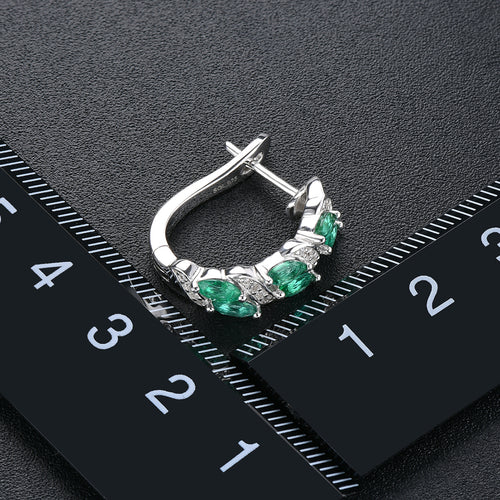Natural Emerald Small Hoop Earrings in silver