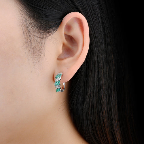 Natural Emerald Small Hoop Earrings in silver