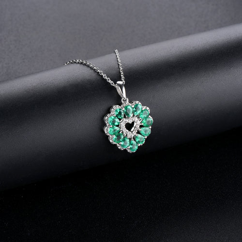 Emerald Heart Necklace with Silver Chain