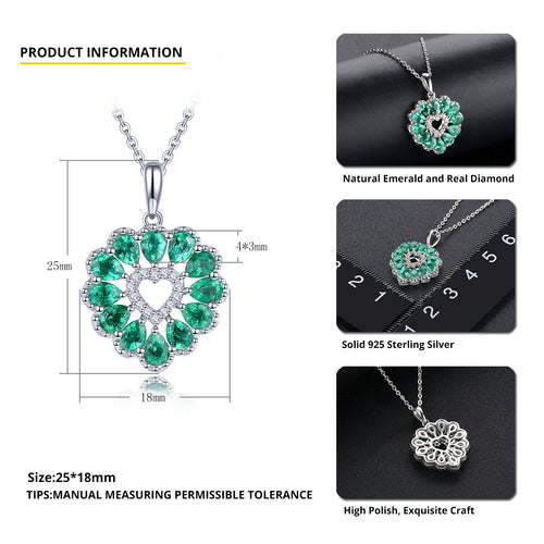 Emerald Heart Necklace with Silver Chain