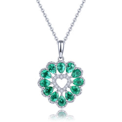 Emerald Heart Necklace with Silver Chain