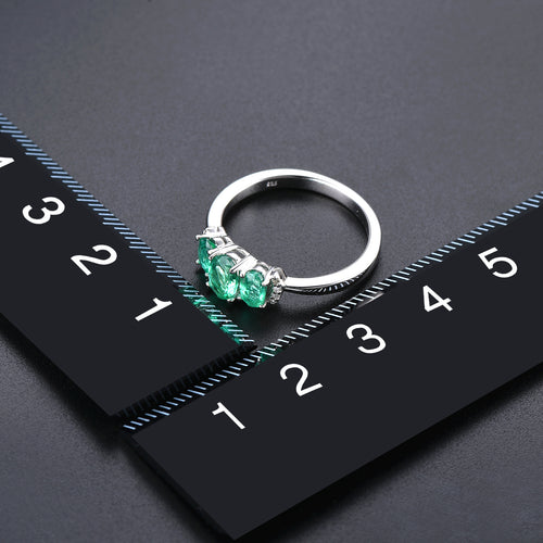 Three Stone Emerald and Diamond Ring in Silver