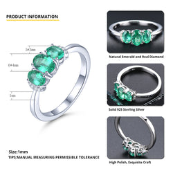 Three Stone Emerald and Diamond Ring in Silver