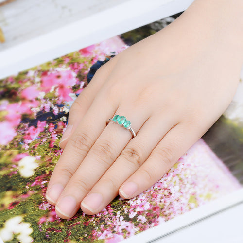 Three Stone Emerald and Diamond Ring in Silver