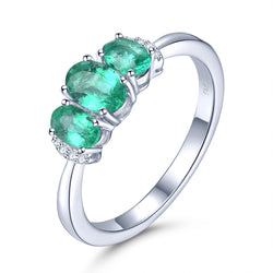Three Stone Emerald and Diamond Ring in Silver