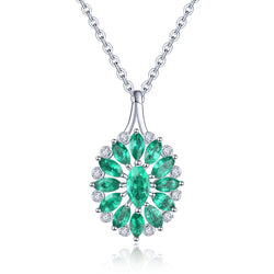 Oval Emerald Necklace with Sterling Silver Chain, May Birthstone Pendant for Women
