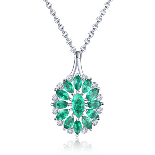 Oval Emerald Necklace with Sterling Silver Chain, May Birthstone Pendant for Women