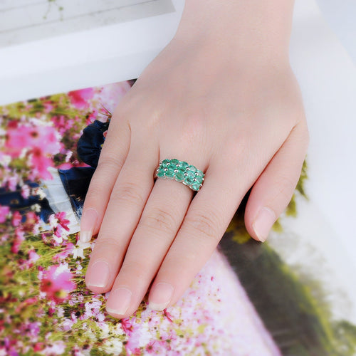 Natural Emerald Ring in Silver Band