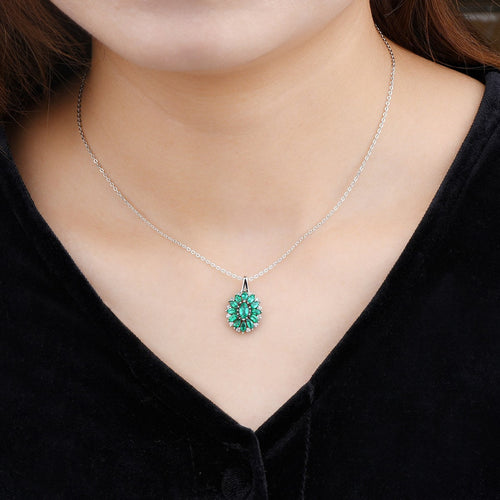 Oval Emerald Necklace with Sterling Silver Chain, May Birthstone Pendant for Women