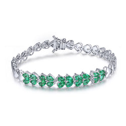 Heart Shaped Natural Emerald Bracelet in Sterling Silver