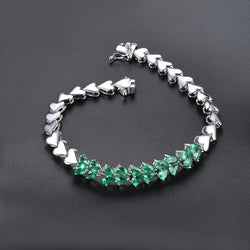 Heart Shaped Natural Emerald Bracelet in Sterling Silver