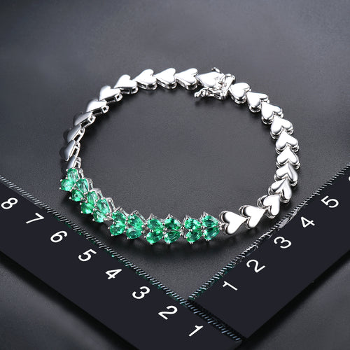 Heart Shaped Natural Emerald Bracelet in Sterling Silver