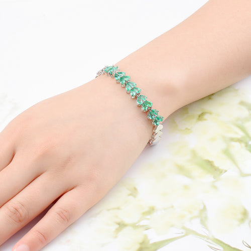 Heart Shaped Natural Emerald Bracelet in Sterling Silver
