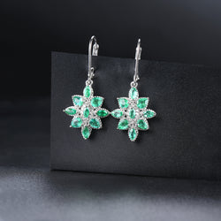 Leaf Drop Emerald and Silver Earrings