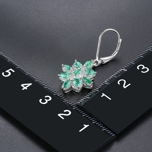 Leaf Drop Emerald and Silver Earrings