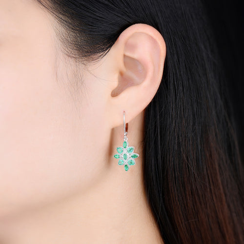Leaf Drop Emerald and Silver Earrings